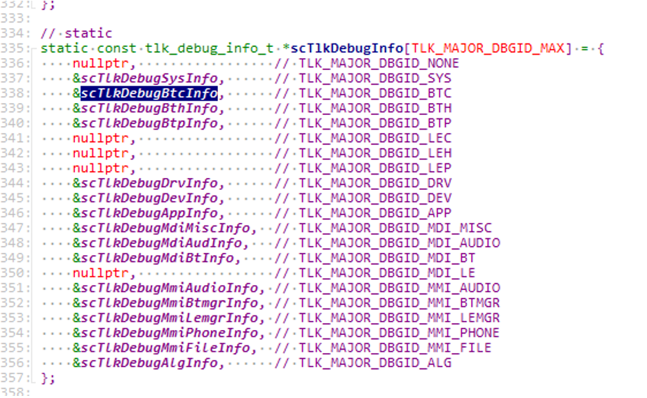 Add the enable structure to the scTlkDebugInfo