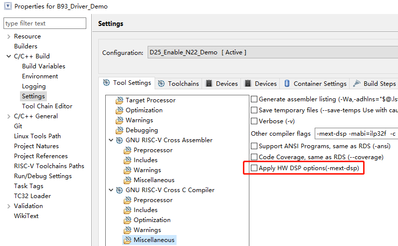 DSP option in Telink IoT studio