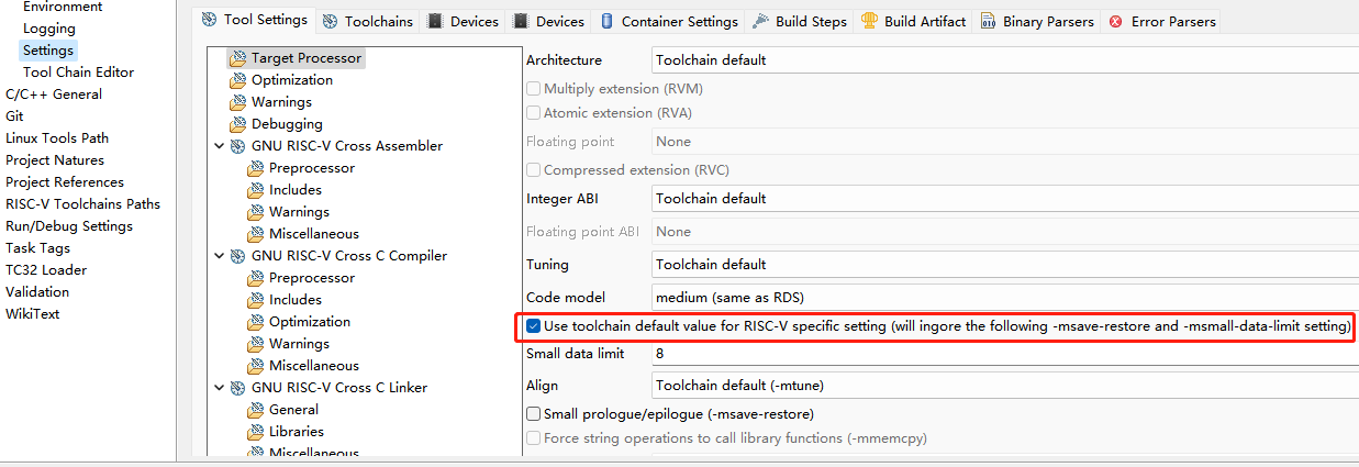 RISC-V specific option on Telink IoT studio