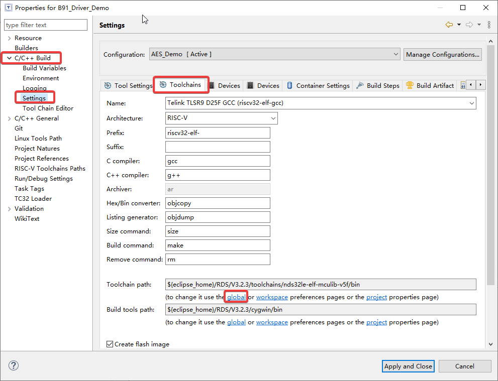 Toolchain setting