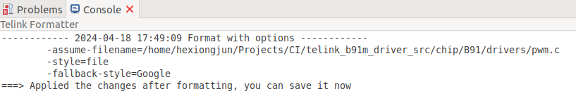 Formatter console output after saving